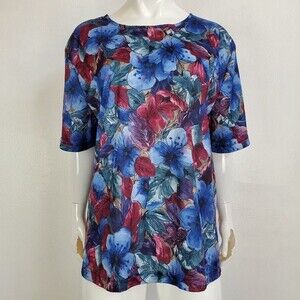 Vintage 80's Blair Plus Size Blue Floral Blouse